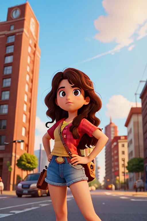  with wavy hair armed with brown eyes with buildings in the background pixar style with the title Sigma do cerejeiras 2