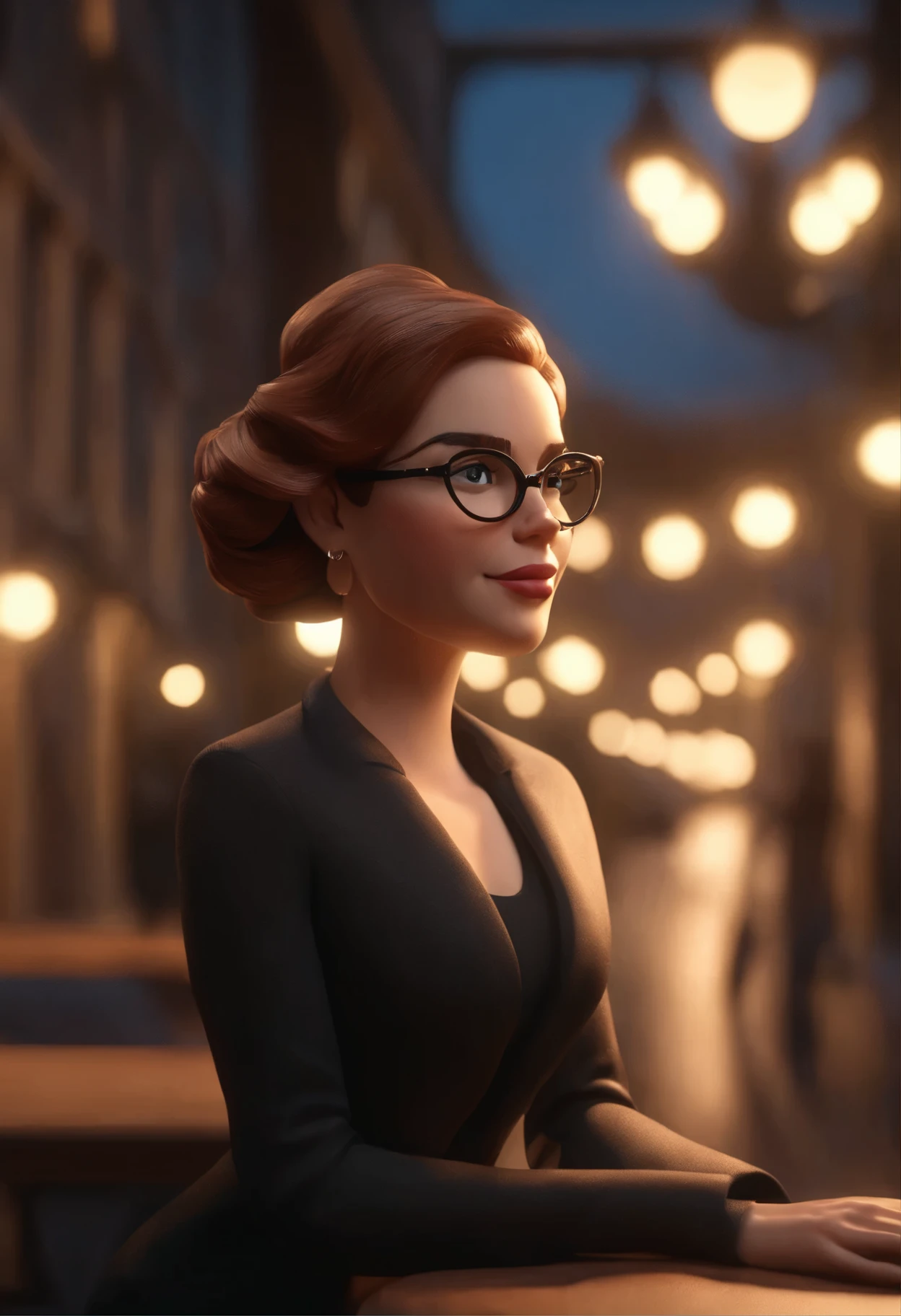 Cartoon character of a woman in black glasses and black shirt, cabelo rosa claro, um personagem animado, Caractere estilizado, animation style rendering, 3D estilizado, Arnold Maya rendering, Stylized 3D rendering, toon render screenshot, Personagem 3D, Personagem 3D, Stylized 3D rendering, 3D character rendering, personagem de desenho animado, Personagem de close up, Pose de personagem, (Estilo Pixar) (parte mestre:1.2) (Bokeh) (melhor qualidade) (pele detalhada) (textura detalhada) (8k) (argila) (cinematic lighting) (sharp focus,Senta e vaza a parte superior do corpo