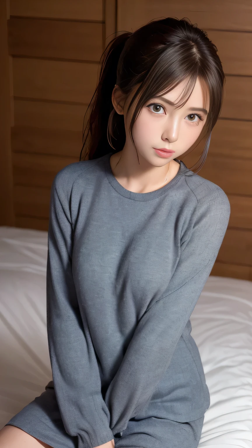 An absurd solution, High resolution, (masterpiece: 1.4), Very detailed, (((Detailed face, Detailed Expression)), Two Girls, Girl and Girl, friend, best friend, Classmate, relax, ponytail, Bob, sitting on bed, Sitting on the floor, Two people having a conversation, Room Background, friend, Relatives and friends, Home, 1K, Small room, curtain, bed, tv set, machine, Loungewear, Kyoto Animation, Kyoto Animation atmosphere, (Tears in my eyes)
