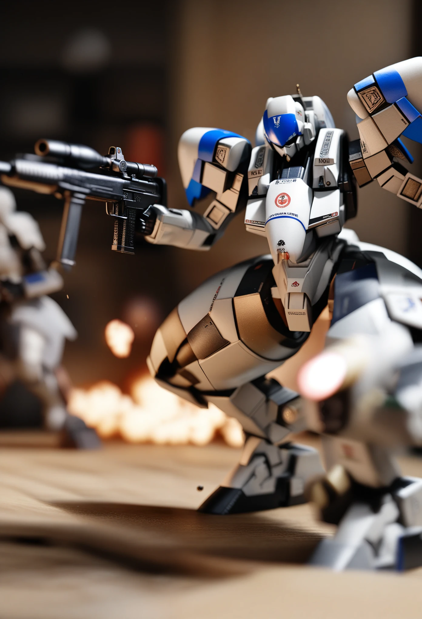 masterpiece, best quality, ultra detailed, 8K, absurdres, fighting, in the afternoon, photorealistic, realistic photo, ultra realistic photo, raw photo, 3D render, 3D model, closeup shot, dynamic angle, sharpen, practical lighting, best light, in focus with blurred background, During war, during combat,
BREAK
PD-802X4, robot, mecha, no human, gun, assault rifle, shoulder weapon, missile pod, ((gun fighting, gun action, gun battle, hold a gun with both hands)),
((Every time a bullet is fired from an assault rifle, flames and smoke rise from the nozzle and the weapon shakes due to the recoil)), ((Nozzle Flush, Nozzle fire)),
science fiction, motion blur, realistic, battle, explosion, firing, dust, sparks,
