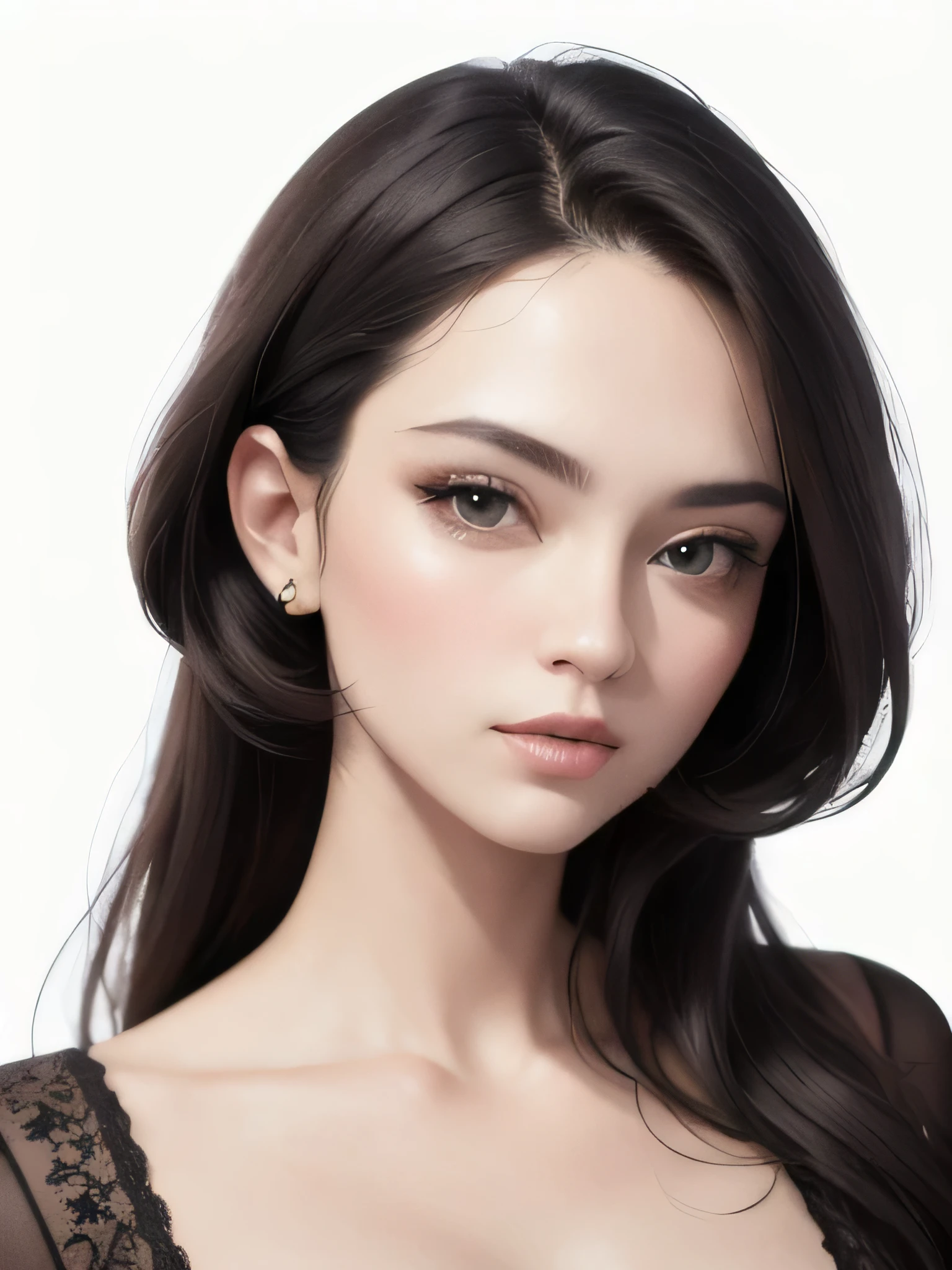 masterpiece, highest quality, Perfect Face, White Background, 1 Female, Portraiture,