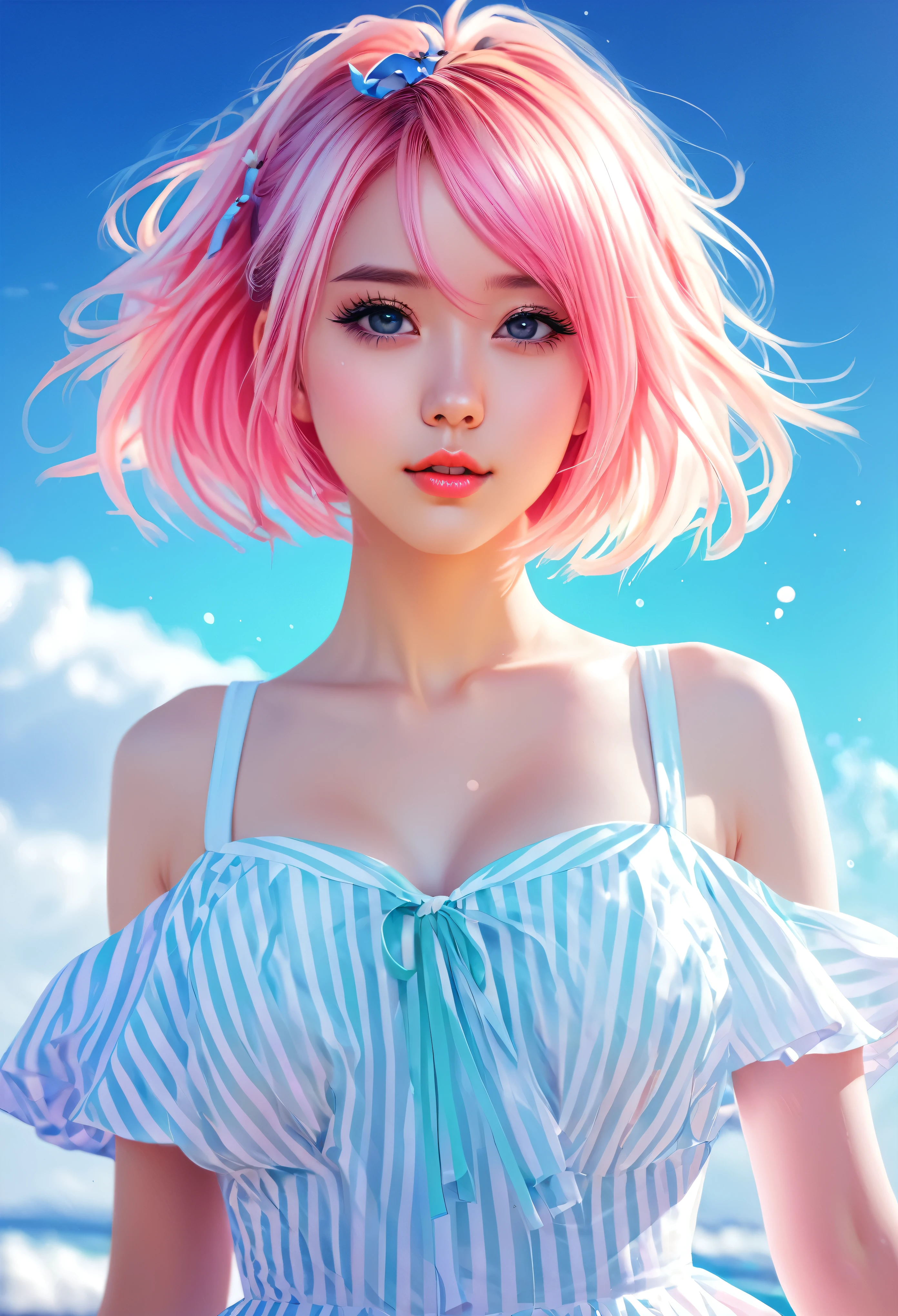 Anime girl with bright hair and a bright dress, Rossdraws pastel bright, Rossdraws cartoon bright, anime style 4k, Beautiful anime portrait, Artgerm colorful!!!, ! dream art embryo, beautiful anime girl, anime style digital art, anime art wallpaper 4k, anime art wallpaper 4k, digital anime art, Extremely detailed Artgerm,
