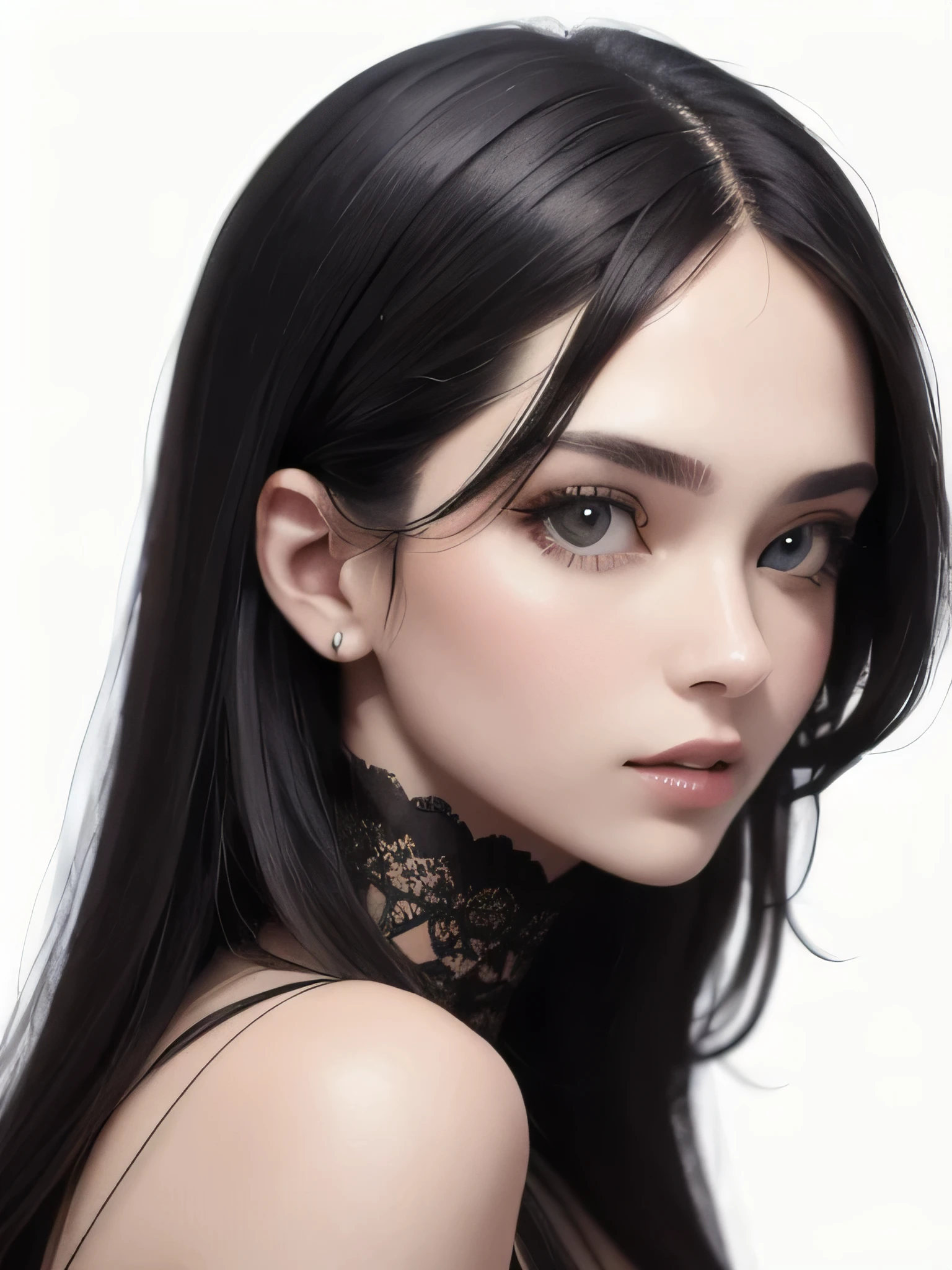 masterpiece, highest quality, Perfect Face, White Background, 1 Female, Portraiture,Pure