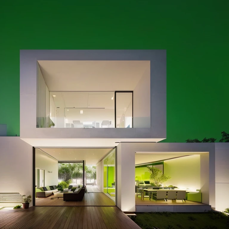 Close-up of a house with a deck and table, Green Architecture, Modern design, Green accent lighting, award winning Modern design, Minimalist architecture, Minimalistic architecture, minimalist design, white Minimalist architecture, minimal structure, Modern minimalist design, Green Wall, Minimal Modern, green square, Shades of green, Contemporary Architectural Design, Open Wall Architecture, Elegant green, Ultra-modern