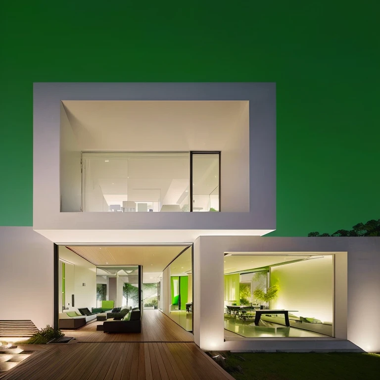 Close-up of a house with a deck and table, Green Architecture, Modern design, Green accent lighting, award winning Modern design, Minimalist architecture, Minimalistic architecture, minimalist design, white Minimalist architecture, minimal structure, Modern minimalist design, Green Wall, Minimal Modern, green square, Shades of green, Contemporary Architectural Design, Open Wall Architecture, Elegant green, Ultra-modern