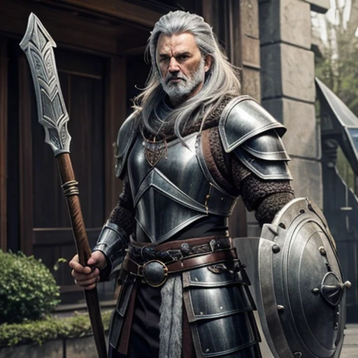 Druid　Cane　　Gray Hair　leather armor　Fierce　Heavy equipment