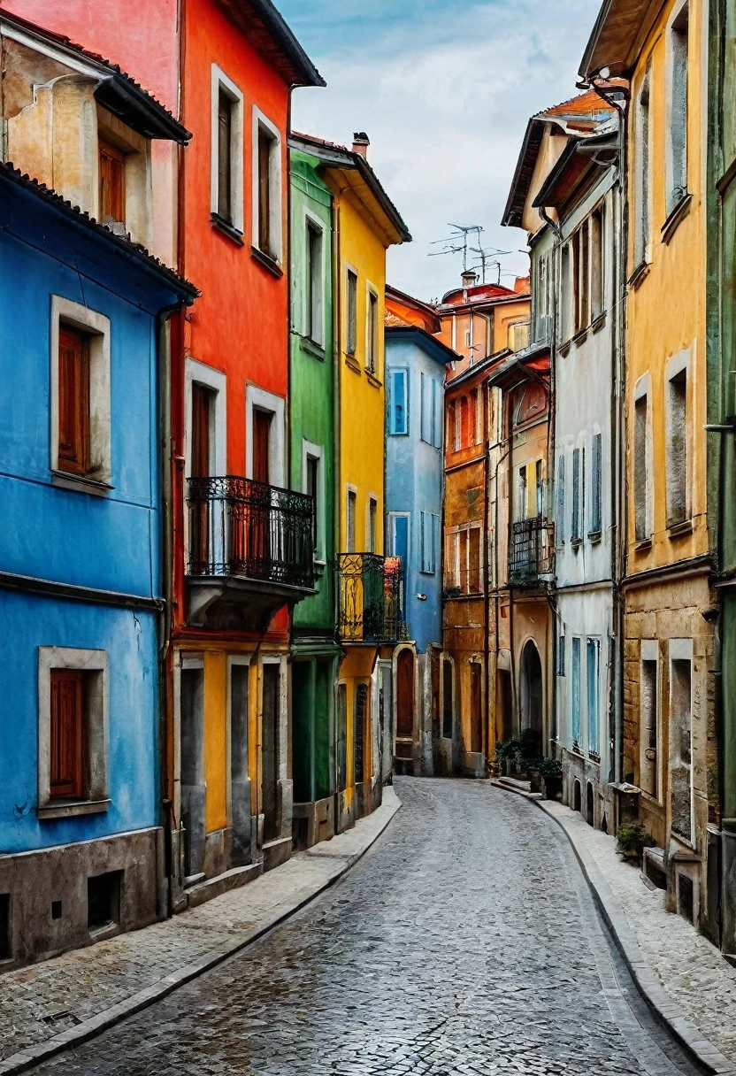 European streets, residential areas. Muted colors. Minimalism in the style of David Martiashvili
