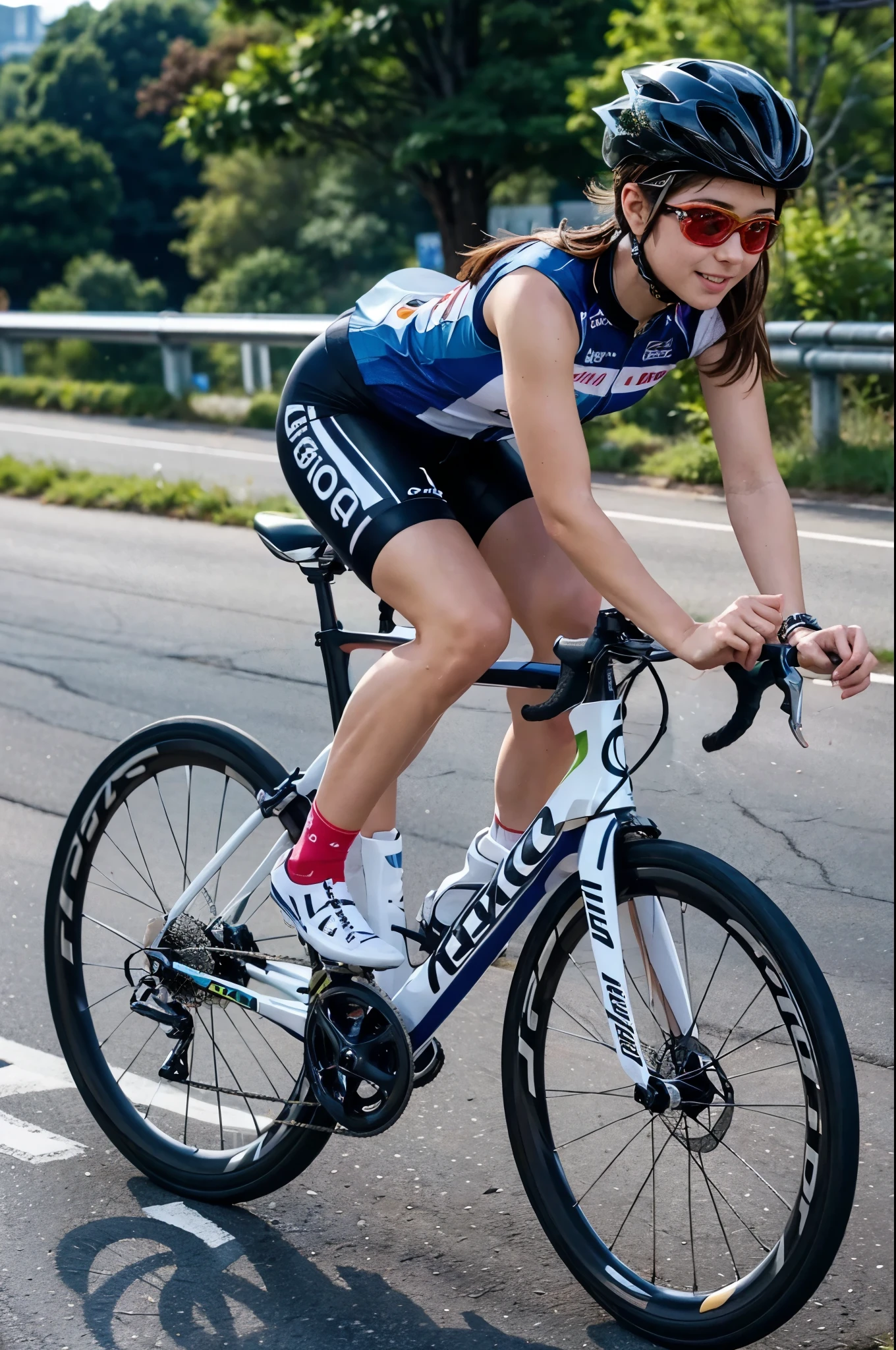 A girl riding a road bike