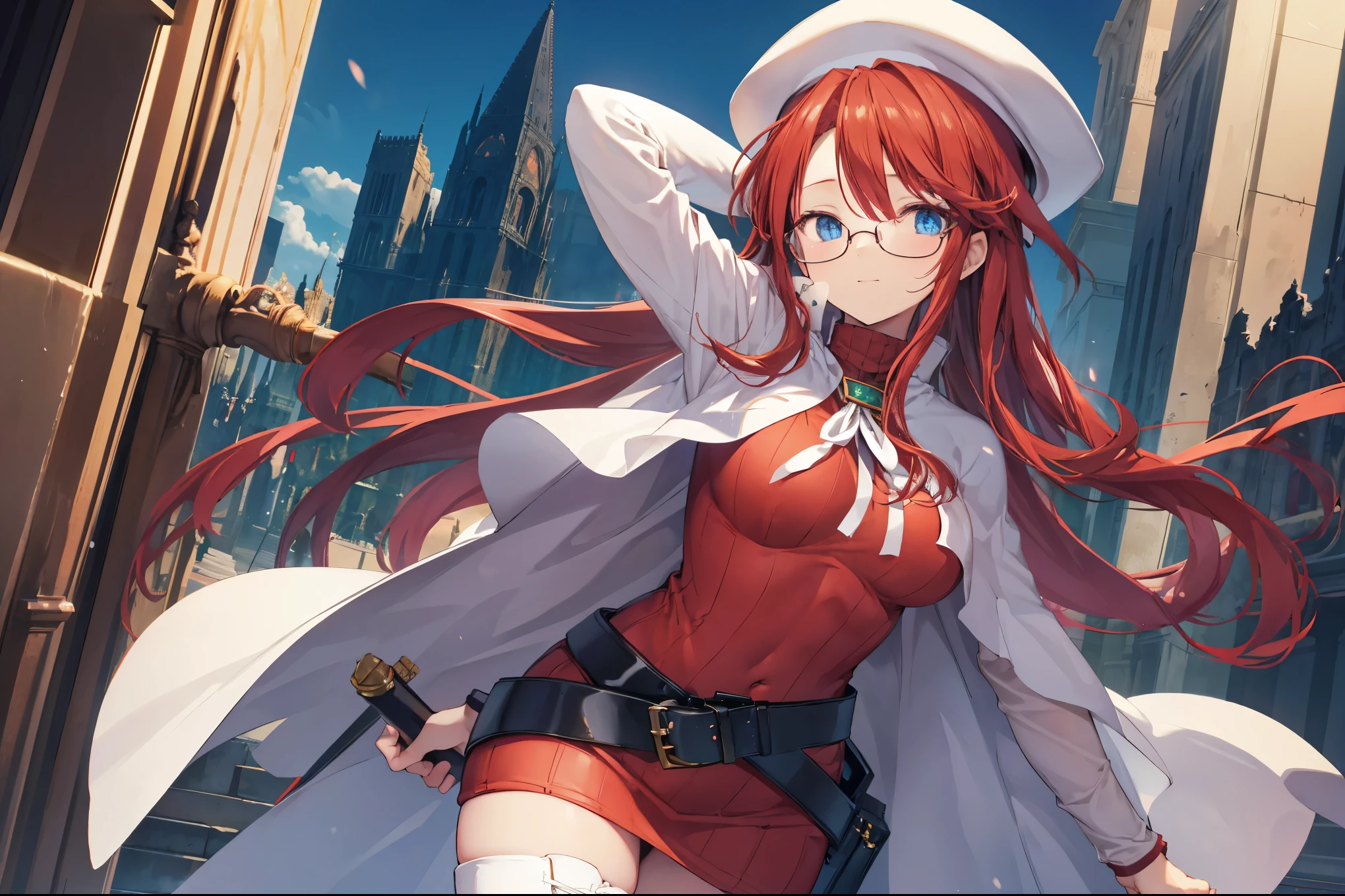 pov,(nsfw:1.2),summonnightaty, aty, (young:1.3),long hair, blue eyes, red hair, beret, hat, glasses,
BREAK long hair, thighhighs, hat, dress, boots, glasses, belt, cape, sweater, zettai ryouiki, beret, thigh boots, white footwear, ribbed sweater, loose belt,solo,
BREAK outdoors, fantasy,on_a_ship,
BREAK (masterpiece:1.2), best quality, high resolution, unity 8k wallpaper, (illustration:0.8), (beautiful detailed eyes:1.6), extremely detailed face, perfect lighting, extremely detailed CG, (perfect hands, perfect anatomy),covered_nipples,covered_navel,light_smile ,(half_eyes:1.4),sword,armpit,sleepy,dynamic_standing,barrel,red_sweater,apart_legs,magical_effect,focus_breasts,spread_legs, (Labia minora:1.5)