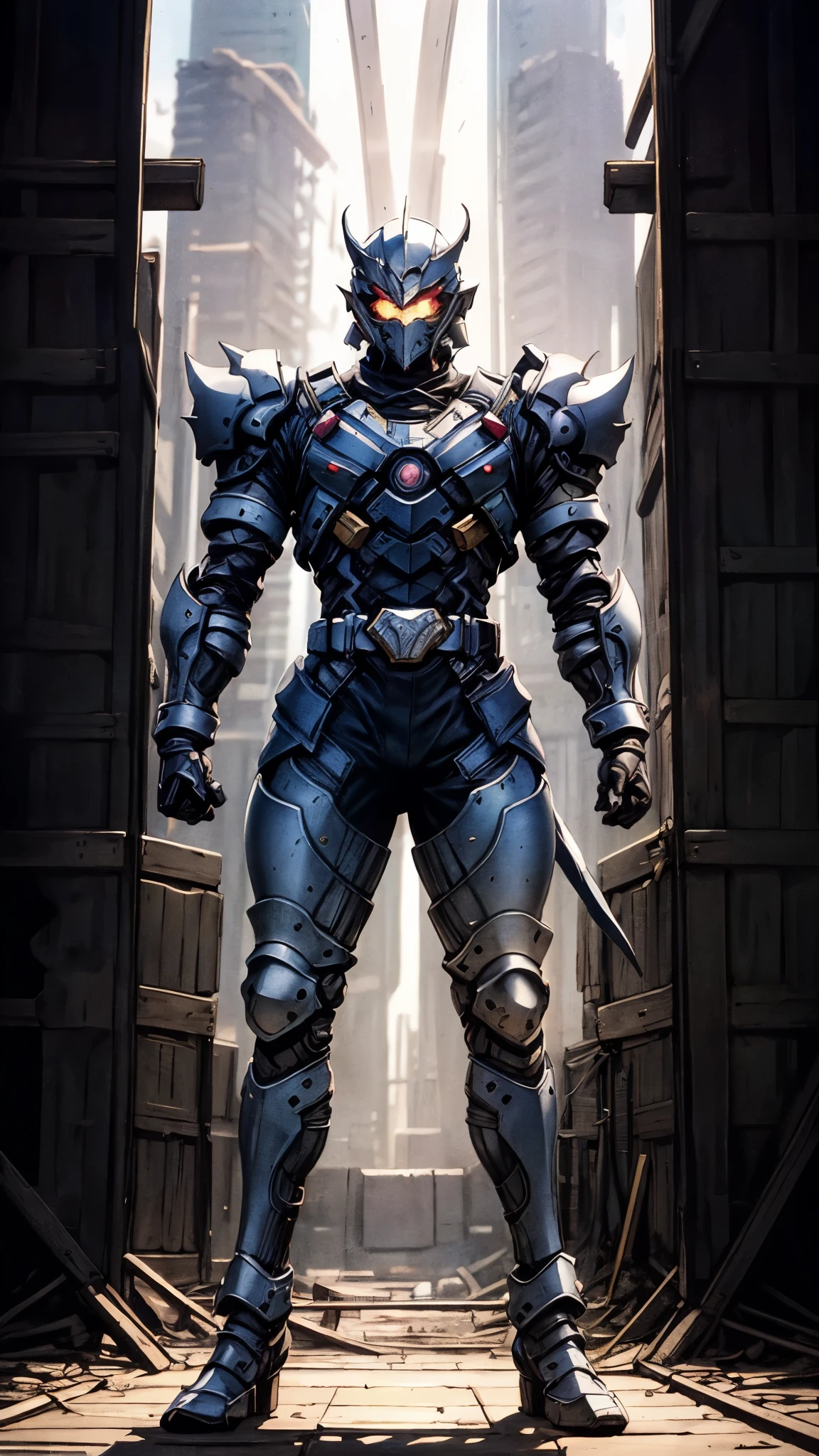 A man wearing a full-face helmet, a fantasy-style biotech armored combat suit, green eyes, (a composite layered chest armor), fully enclosed shoulder guards, matching arm and leg guards, the belt is adorned with Beetle-shaped gem, (the color scheme is primarily black with red accents), the design balances heavy with agility, a high-tech bio-mecha armor, (Dynastinae concept Armor, stand on the top of a skyscraper in a futuristic sci-fi city), this character embodies a finely crafted fantasy-surreal style armored hero in anime style, exquisite and mature manga art style, (element, plasma, energy, the armor glows), ((male:1.5)), metallic, real texture material, dramatic, high definition, best quality, highres, ultra-detailed, ultra-fine painting, extremely delicate, professional, perfect body proportions, golden ratio, anatomically correct, symmetrical face, extremely detailed eyes and face, high quality eyes, creativity, RAW photo, UHD, 32k, Natural light, cinematic lighting, masterpiece-anatomy-perfect, masterpiece:1.5