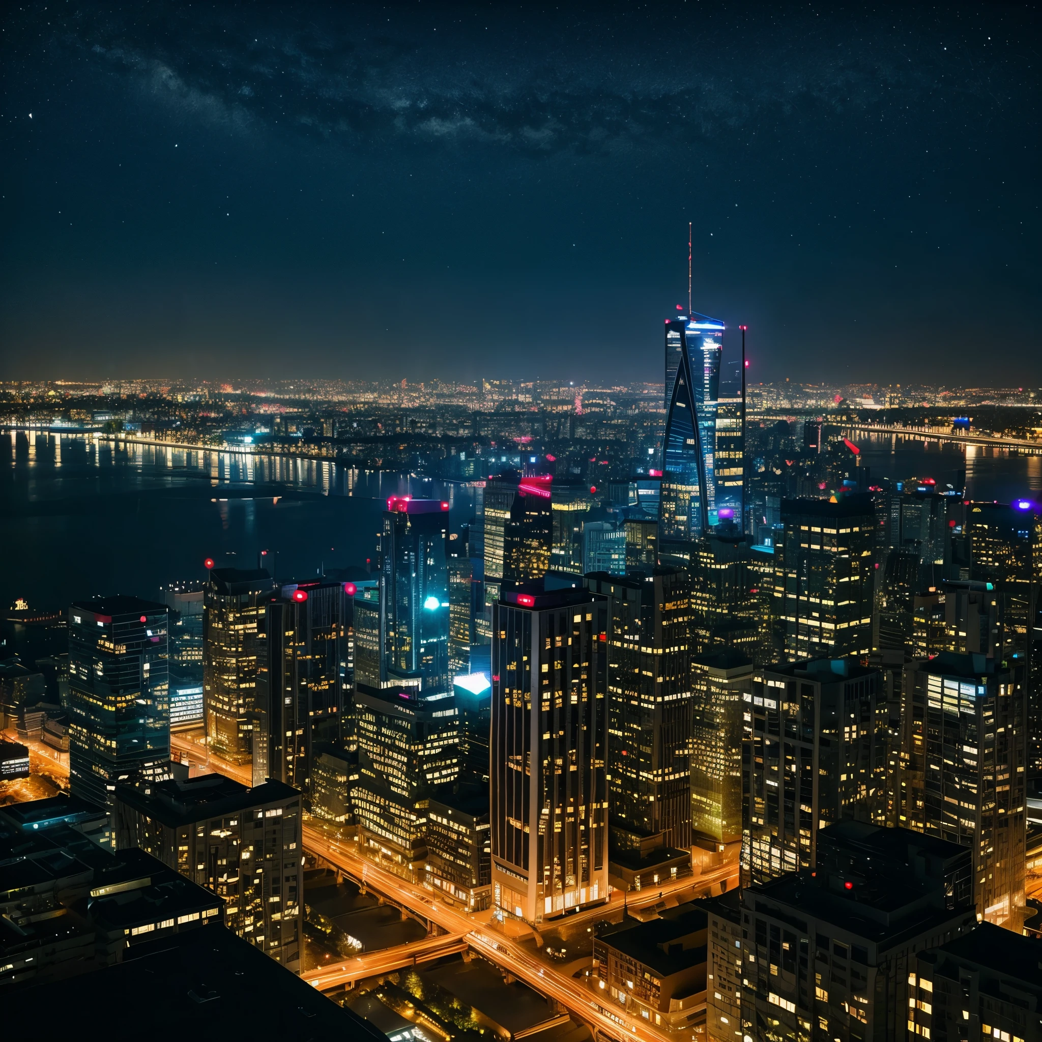 Night view、City、Silence、Calm atmosphere