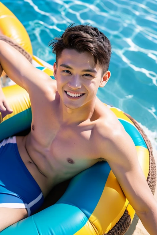 male Age 27 Lifesaver swimwear smiling