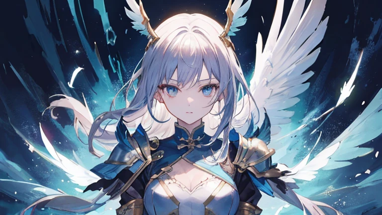 ((best quality)), ((masterpiece)), (detailed), Perfect face,Woman dressed in futuristic clothing,Standing in front of a big tree,Feather wings behind, Archangel Knight,girl, Armor Girl, 穿着机甲网络装甲的girl, 十二生肖girl的骑士, Mechanized Warrior Girl, Anime Fantasy Artwork, 女性动作动漫girl, 美丽的天使girl, Portrait of the Zodiac Girl Knight, Anime Fantasy Illustration, As a mysterious Valkyrie, Anime Fantasy Artwork