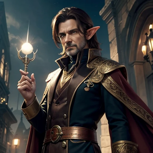 Elf　magician　Cane　　Brown Hair　　Fierce　　Middle-aged men