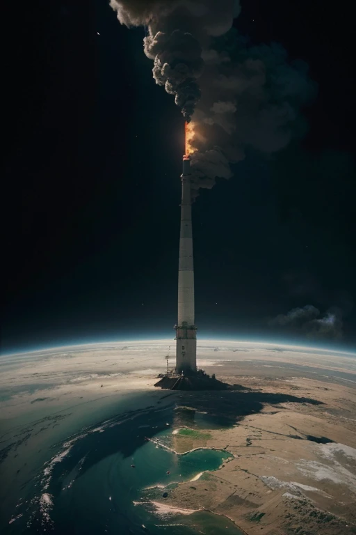 Image with a planet that has factories full of smoke, people throwing garbage and marrying animals, contaminated rivers, felling of trees and even one side of the planet a thermometer elevated by global warming.