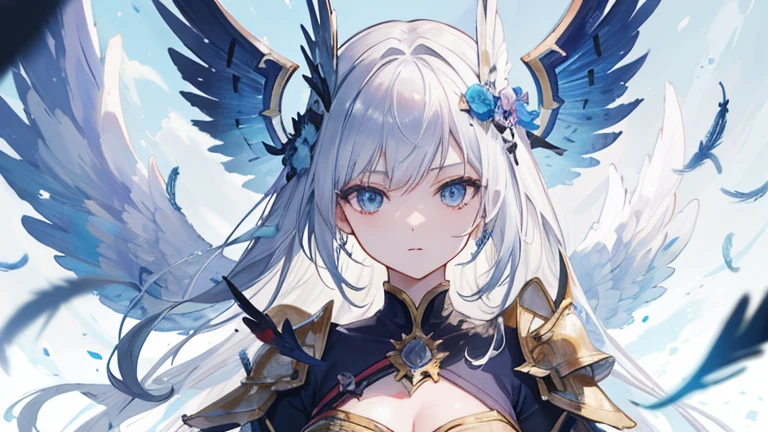 Oil painting frame,Big Perspective,Wide Angle,Impactful graphics,floating,sideways,Character Close-up,4K,masterpiece,best quality,ruins,(Transparent skirt,black background),Clear,master,Various actions,Full body portrait,portrait,1 female, (Mature),Long face,Pointed face,White long hair,Fairy,gemstone crow,Wings Dress, Mecha,Fairy air,ribbon, diamond, Bare shoulders, crow, Looking at the audience, in the sky, fLight, Vibrant colors, Light, masterpiece, best quality, flight,Mature,asymmetrical clothes,HighLights,Long skirt,Own,Personal Photography