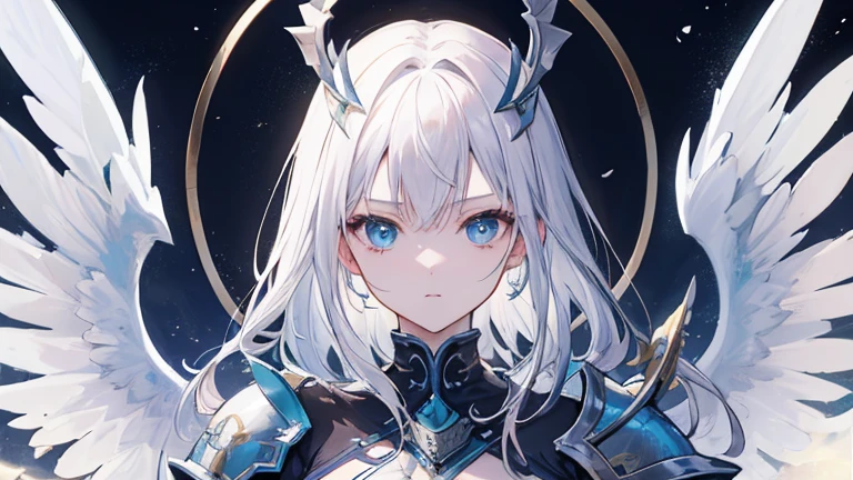 ((best quality)), ((masterpiece)), (detailed), Perfect face,Woman dressed in futuristic clothing,Standing in front of a big tree,Feather wings behind, Archangel Knight,girl, Armor Girl, 穿着机甲网络装甲的girl, 十二生肖girl的骑士, Mechanized Warrior Girl, Anime Fantasy Artwork, 女性动作动漫girl, 美丽的天使girl, Portrait of the Zodiac Girl Knight, Anime Fantasy Illustration, As a mysterious Valkyrie, Anime Fantasy Artwork