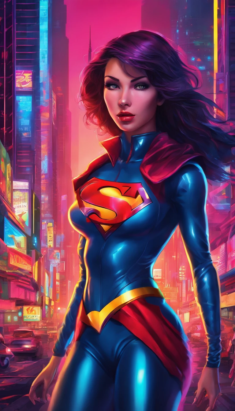 Superman woman version in the style of famous animes from the 80s