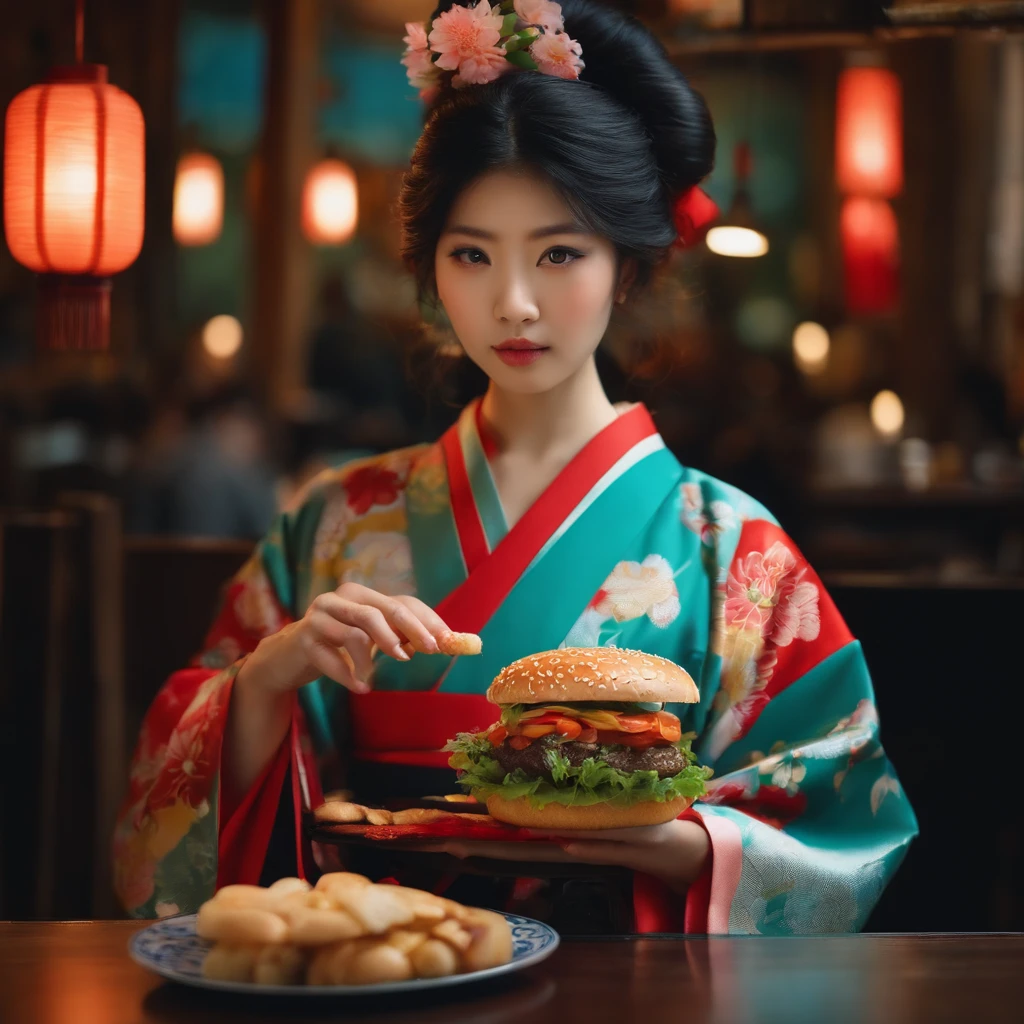 Japanese-style hamburger、kimono、Japan、Girl