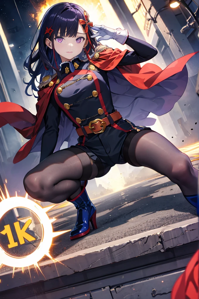 highest quality,masterpiece,from_Downに,looking for_in_audience,looking for_Down,masterpiece,Highly detailed CG Unity 8K,movie lighting,
yamashiro768, Purple eyes, 1 girl, pantyhose, 一人in, Black Hair, Purple eyes, gloves, Cape, Long Hair, white gloves, chest, black pantyhose, belt, red Cape, boots, Blue shoes, whole body, large chest, hair ornaments, looking for in audience, お誕生日おめinとう, bangs, Long sleeve, Purple High Heels, (Squat),(Spread your legs),(Place your hands behind your head),