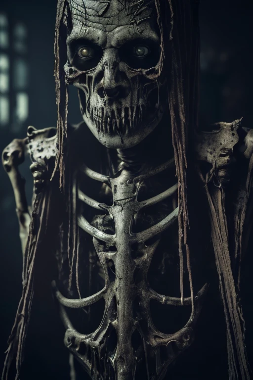 (Highly detailed RAW color Photo, photorealistic, ultra high res) logo of crowded angry screaming female zombie with glowing eyes in the dark one eye green and one blue, (skin was pale and mottled, showing signs of decay coming from the lifeless creatures) (detailed face) (Torn and tattered clothes had to cling to his skeleton) against the backdrop of a city destroyed by fire, style of cover art (Masterpiece, Realistic)
