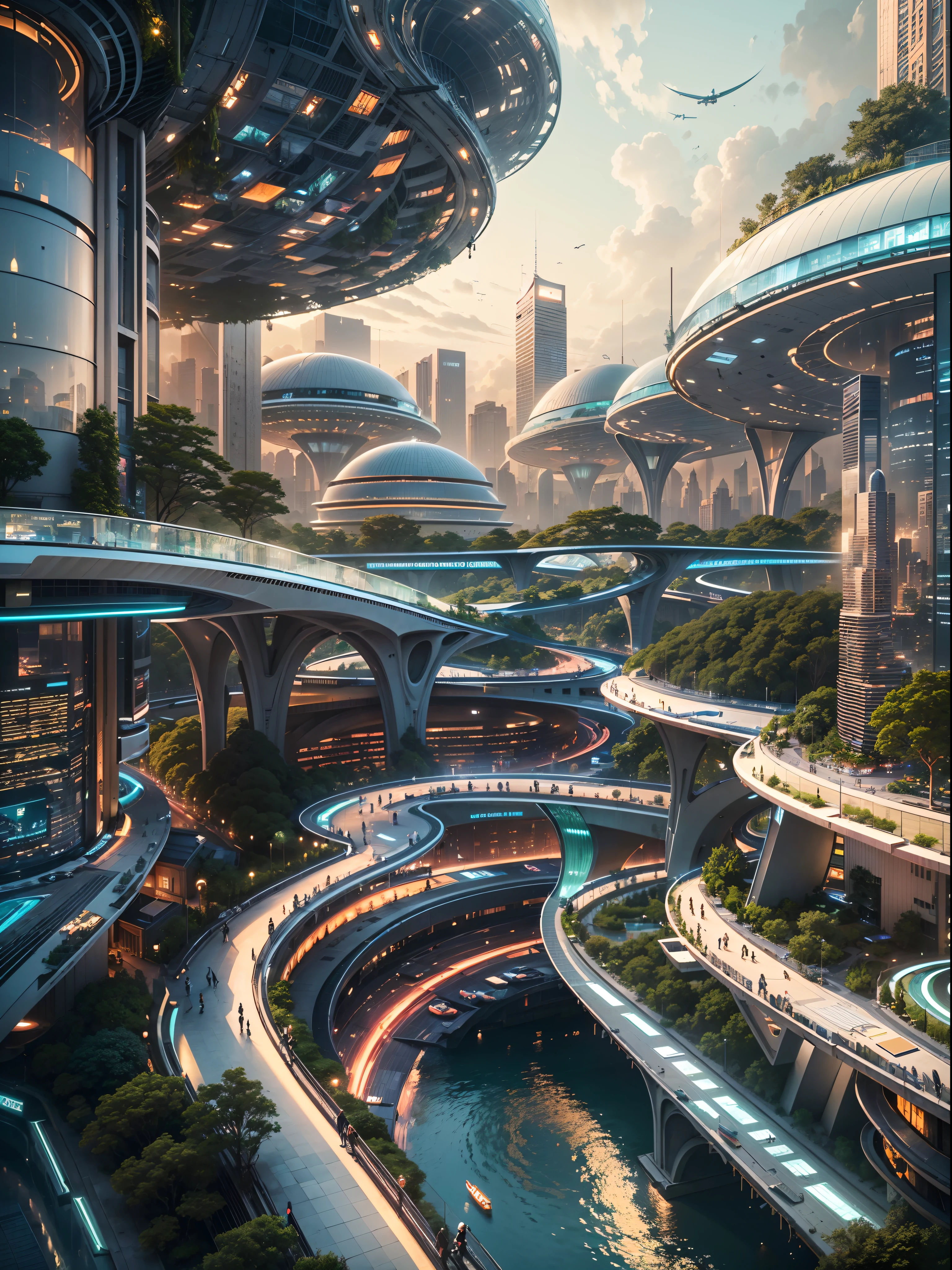 (Best quality,4K,8K,A high resolution,Masterpiece:1.2),Ultra-detailed,(Realistic,Photorealistic,photo-realistic:1.37),Futuristic floating city,Futuristic technology,Huge urban high-tech tablet platform,Airship,Floating in the sky,Futuristic city,Small airships around,High-tech hemispherical platform,Colorful lights,Advanced architecture,modernn architecture,skyscrapper,Access the cloud,Scenic beauty,view over city,Impressive design,Blend seamlessly with nature,energetic and vibrant atmosphere,Futuristic transportation system,Parking is suspended,Transparent path,Lush greenery,Sky gardens,cascading waterfalls,Magnificent skyline,reflections on the water,Sparkling river,Architectural innovation,futuristic skyscrapers,Transparent dome,The shape of the building is unusual,Elevated walkway,Impressive skyline,Glowing lights,Futuristic technology,Minimalist design,Scenic spots,Panoramic view,Cloud Piercing Tower,Vibrant colors,epic sunrise,epic sunset,Dazzling light display,magical ambiance,The future city,Urban Utopia,LuxuryLifestyle,Innovative energy,sustainable development,Smart city technology,Advanced infrastructure,Tranquil atmosphere,Nature and technology live in harmony,Awesome cityscape,Unprecedented urban planning,Architecture connects seamlessly with nature,High-tech metropolis,A cutting-edge engineering marvel,The future of urban living,Visionary architectural concept,Energy-efficient buildings,Harmony with the environment,A city floating above the clouds,Utopian dreams become reality,The possibilities are endless,State-of-the-art transportation network,Green energy integration,Innovative materials,Impressive holographic display,Advanced communication system,Breathtaking aerial view,Quiet and peaceful environment,Modernist aesthetics,Ethereal beauty