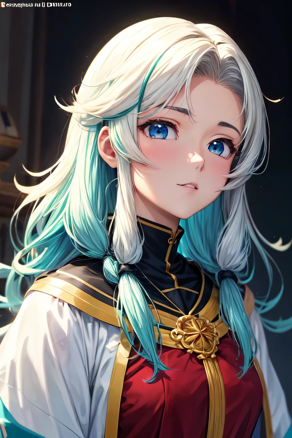 ((melhor qualidade)), ((anime)), (detalhado), rosto perfeito, garota, cor cabelo azul escuro, tipo cabelo ondulado, comprimento cabelo longo, olho vermelho, roupa vitoriana