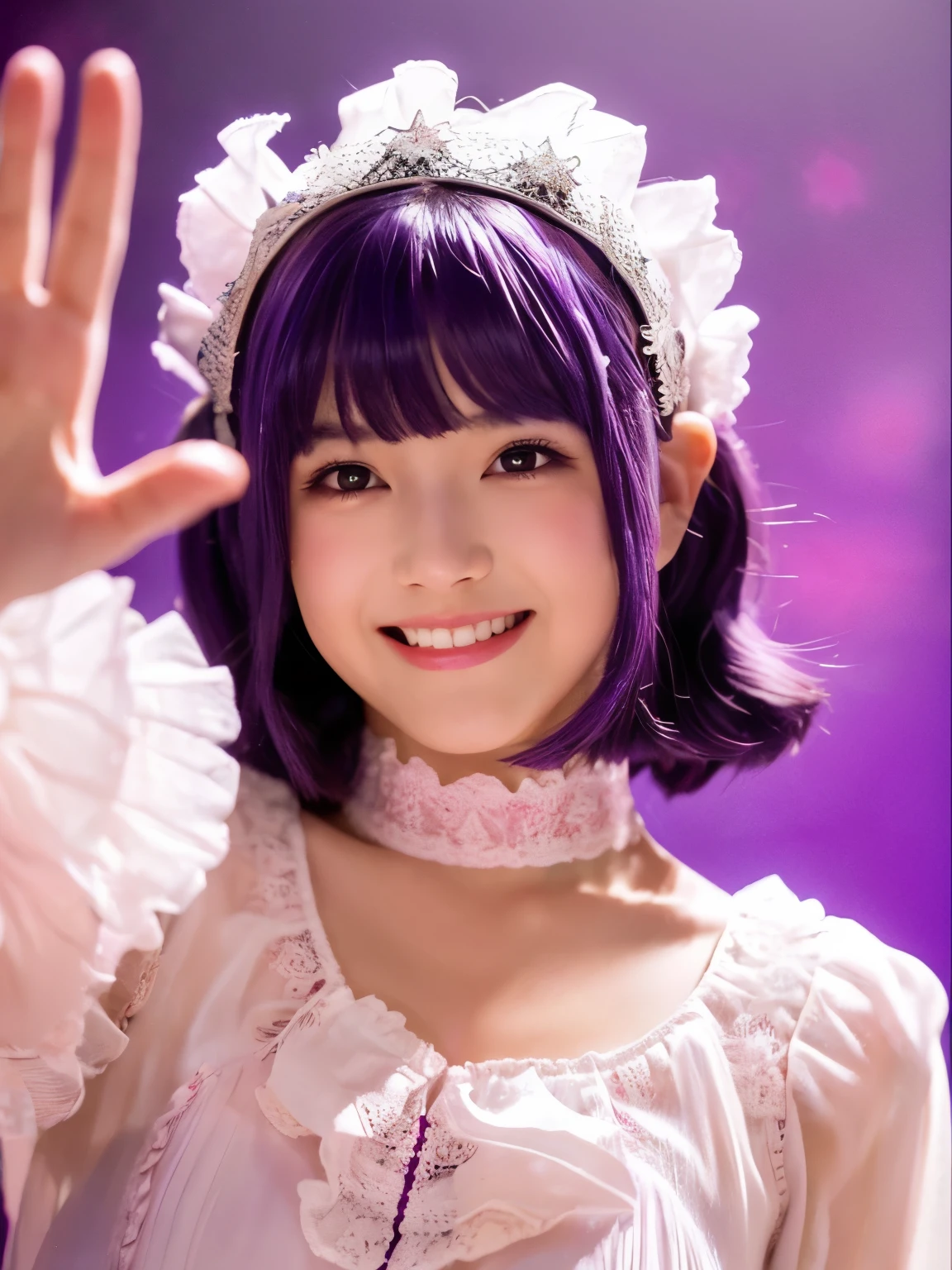 One girl, whole body, Cowboy Shot,
(Rembrandt), figure, (masterpiece), (highest quality), (Ultra_detailed), 細かくdetailedに, (Depth of written boundary),
HshinoAi,gloves, tongue out, tongue, Long Hair, star \(symbol\), View your viewers, (Purple Hair:1.2), Purple eyes, Upper Body, hair ornaments, :p, Frills, pink shirt, smile, No sleeve, shirt, Idol, symbol-shaped pupils, Show your hand, bangs, One side up, star-shaped pupils, Raise the hand,
Dress Pull,
The Roaring Twenties, Isoscale, From above, null, flower, cliff,