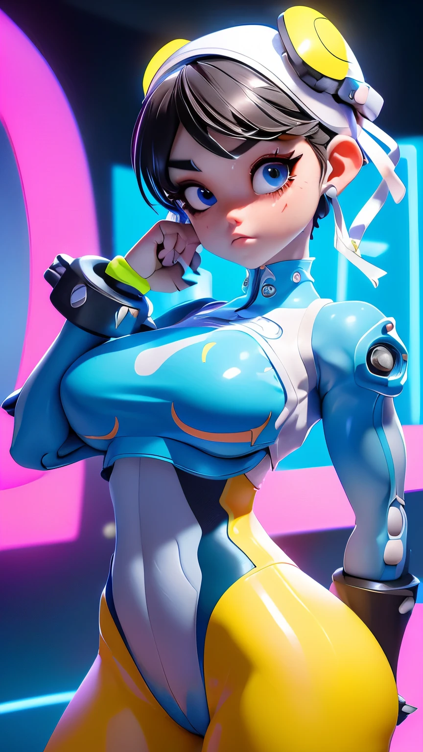 (La mejor calidad,A high resolution,Ultra - detallado,actual),Jenna Ortega 、nalgas grandes、arrodillarse、Electronic visor attached to the face of a 12-year-old girl with emphasis on the buttocks、Red latex body...,modo ciberpunk、pose sexy、(Usar polainas amarillas en la parte inferior del cuerpo、Agrandamiento de los senos、Neon lights in the dark city at night...,motor irreal:1.4,hd,La mejor calidad:1.4, fotorrealista:1.4, textura de la piel:1.4, obra maestra:1.8,obra maestra, mejor calidad,(ojos hermosos azules :1.4 ),( neon blue cyborg),(perfect anatomy),(dedos detailed :1.4 ),(white cyborg latex bodysuit:1.4) ,,( perfect anatomy :1.4 ), (estilo ciborg kawaii amarillo :1.4), (background alley walls big stones :1.4), (Solo), (Jenna Ortega V2.1), (Detailed face :1.4),( fondo laboratorio robotic:1.4)