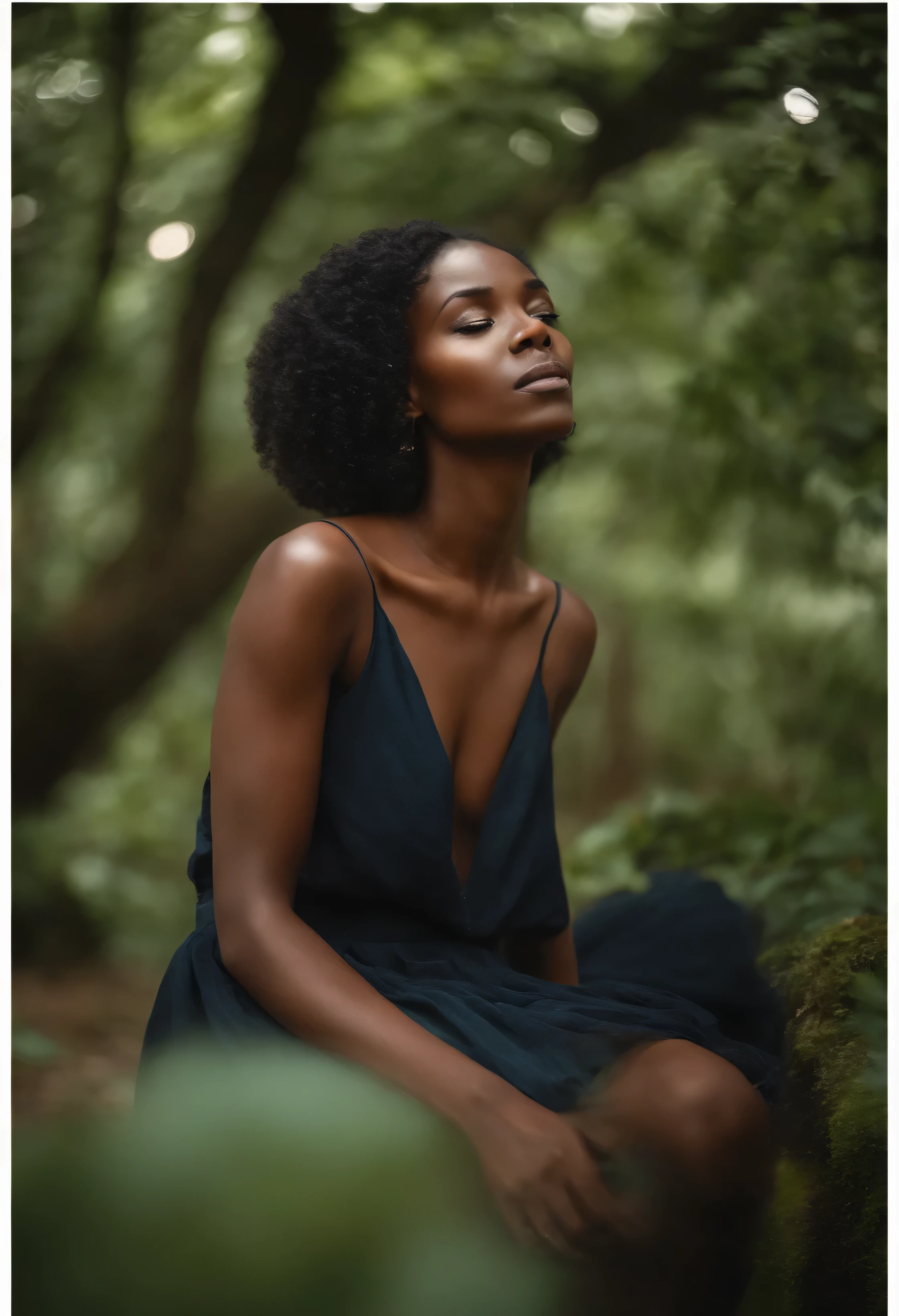 Donne-moi l'image d'une  fille noire aux cheveux longs qui s'illumine lorsque elle pleure ou bien quand elle est triste avec une femme cachée derrière l'observant près de Marigot 