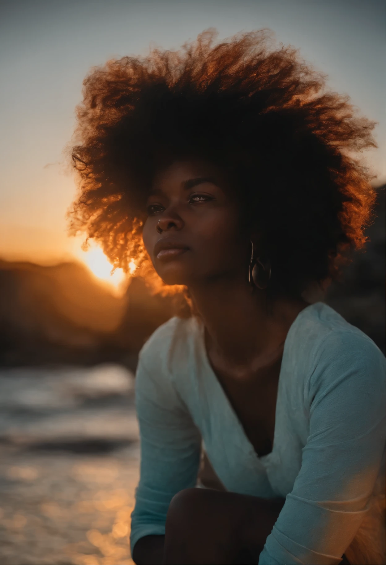 Donne-moi l'image d'une fille noire aux cheveux longs qui s'illumine lorsque elle pleure ou bien quand elle est triste avec une femme cachée derrière l'observant près de Marigot