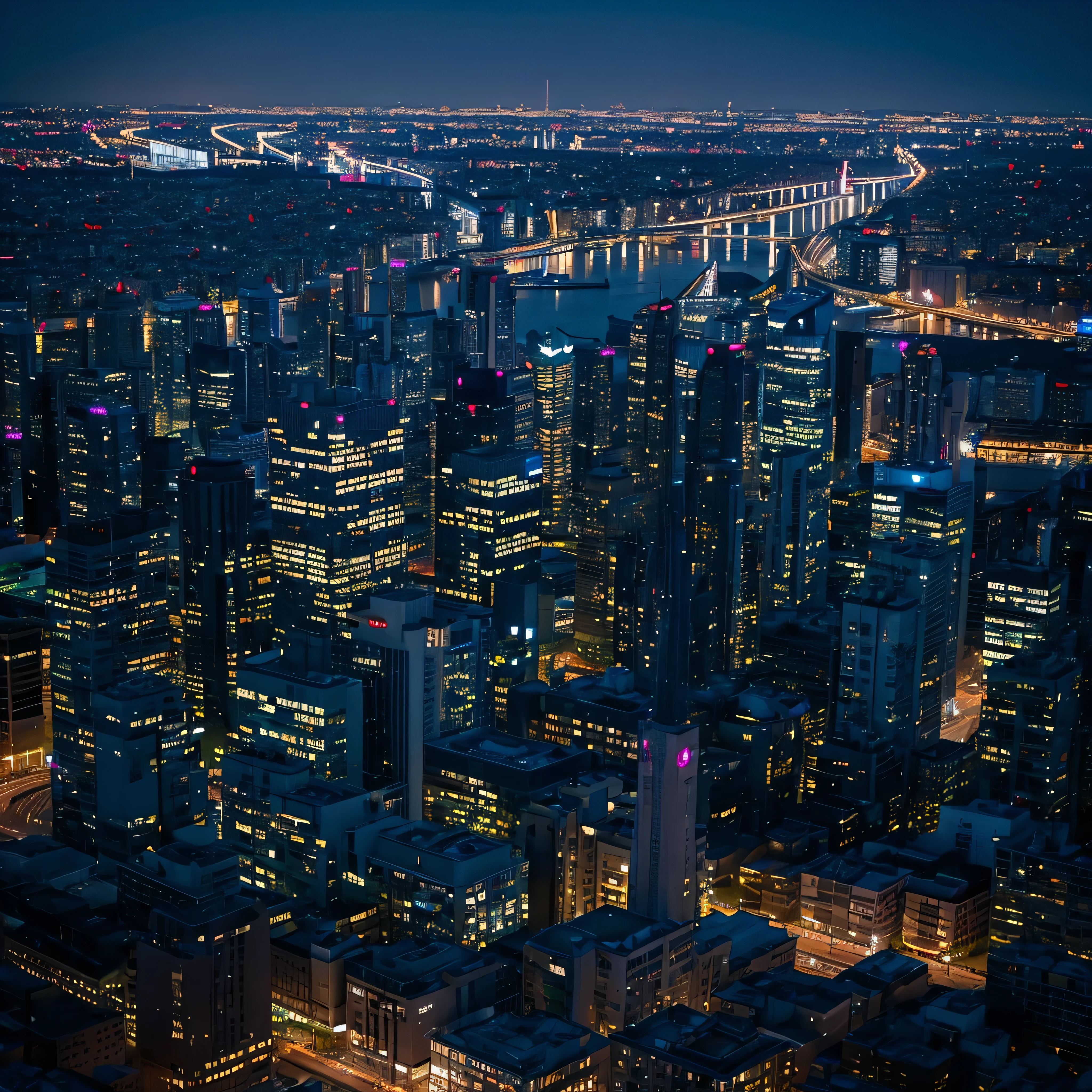 Night view、City、Silence、Calm atmosphere