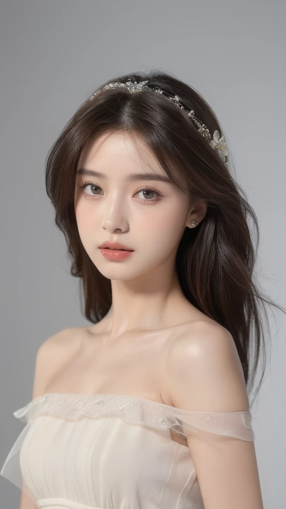 ((highest quality, 8k, masterpiece:1.3)), concentrated: 1.2, Perfect body beauty: 1.4, Hips: 1.2, ((Layered Hair, Bandeau dress: 1.1, Highly detailed face and skin texture, Delicate eyes, double eyelid, White skin, Long Hair、Stylish