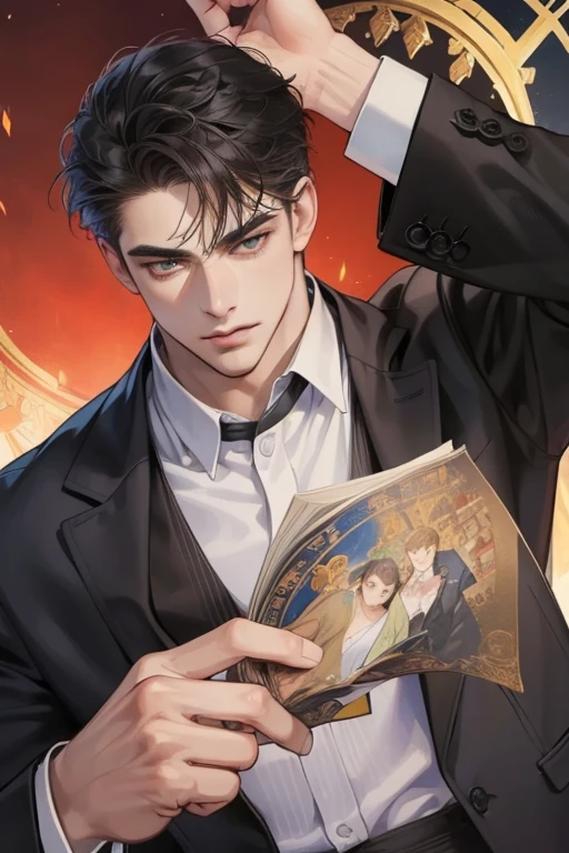 ((highest quality:1.4)), ((masterpiece:1.4)), (detailed:1.2), ((Perfect Face:1.4)), ((Half Body:1.2))
A middle-aged, cool uncle with a handsome face and perfect proportions. His stubble adds to his charming and masculine appearance. The business proposal for his manga webtoon characters boasts the highest quality, featuring intricately detailed backgrounds and scenery that immerses the viewer in a captivating world. His short, well-groomed hair complements his refined business attire. The scene is meticulously crafted, with each detail bringing the characters and