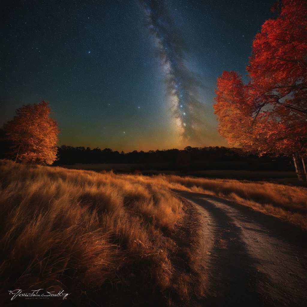 Autumn starry night stunning colors photographic quality unity with nature