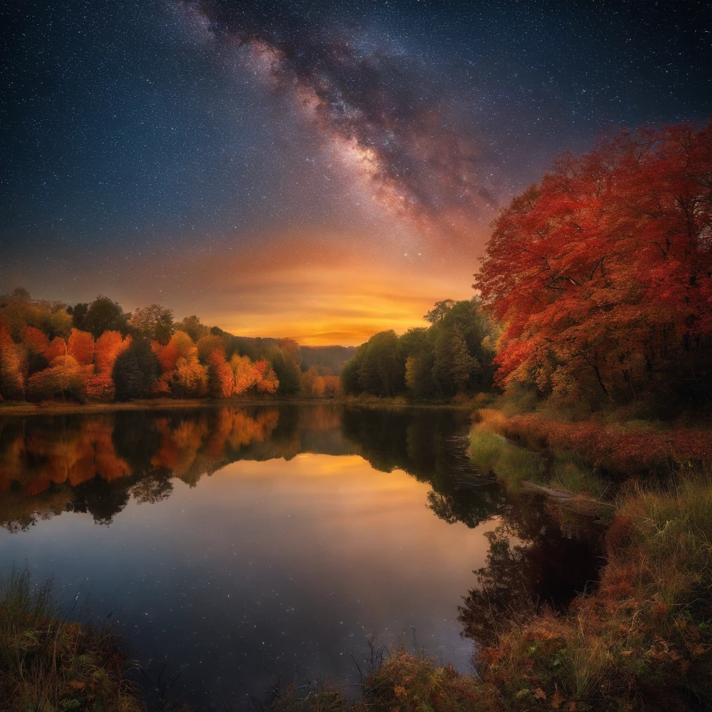 Autumn starry night stunning colors photographic quality unity with nature