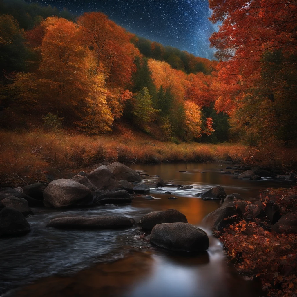 Autumn starry night stunning colors photographic quality unity with nature