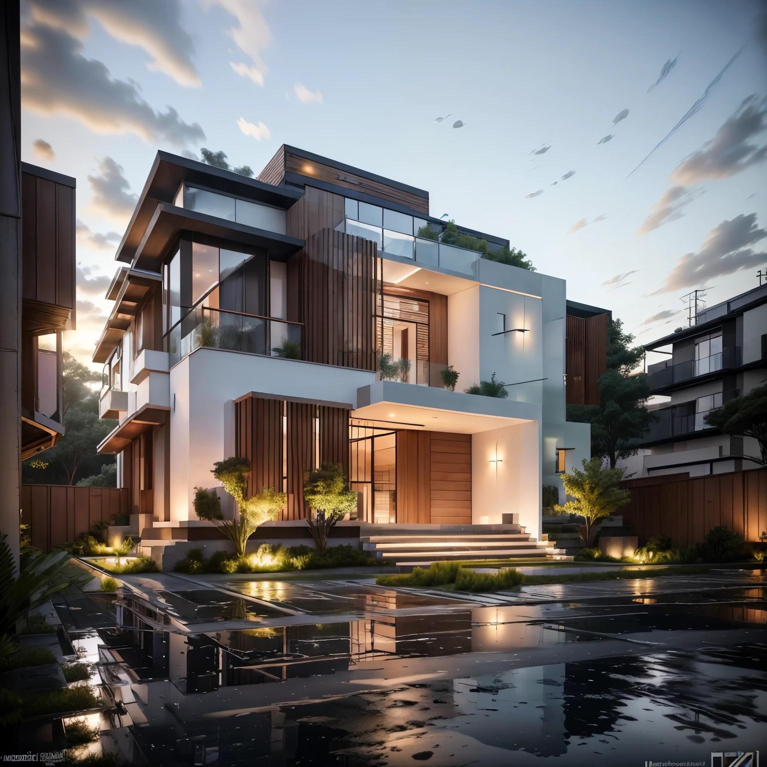 mordenHome, Home, glass Home with a sloping roof, Modern, dynamic (RAW Photos, Genuine, 最high quality, masterpiece:1.2), (hyper Genuineistic, photo-Genuineistic:1.2), high quality, (Dim lighting:1.2), Perfect lighting, Arch Daily