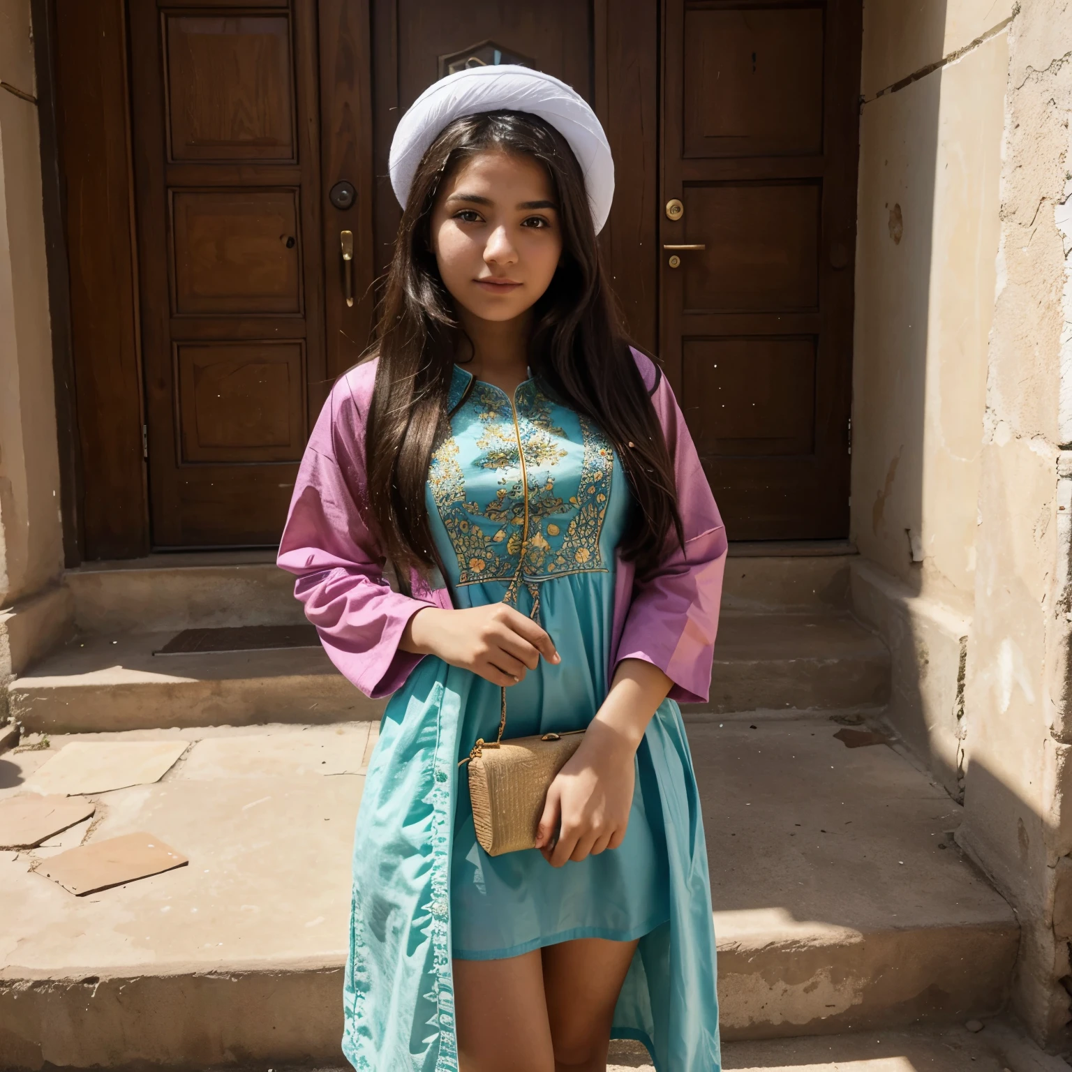 A teen girl in national Iranian dress