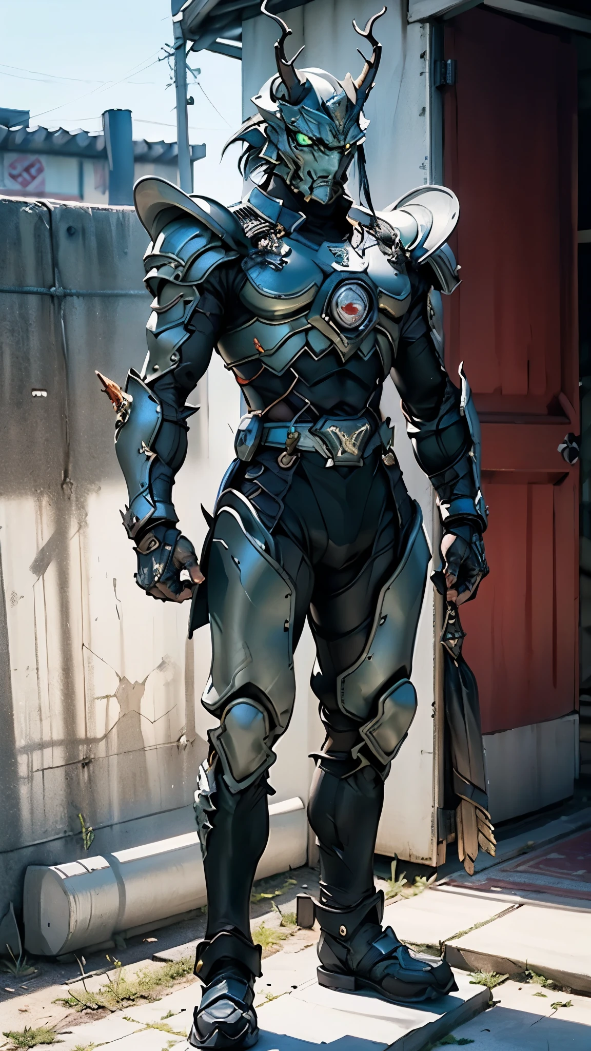 A man wearing a full-face helmet, a fantasy-style biomecha armored combat suit, green eyes, a composite layered chest armor, fully enclosed shoulder guards, matching arm and leg guards, the belt is adorned with dragon claw grasping orbs, primarily black with red accents, the design balances heavy with agility, a high-tech biological armor, concept inspired by dragons,stand on the top of a skyscraper in a futuristic sci-fi city, this character embodies a finely crafted fantasy-surreal style armored hero in anime style, exquisite and mature manga art style, ((male:1.5, element, plasma, energy)), metallic, real texture material, dramatic, high definition, best quality, highres, ultra-detailed, ultra-fine painting, extremely delicate, professional, perfect body proportions, golden ratio, anatomically correct, symmetrical face, extremely detailed eyes and face, high quality eyes, creativity, RAW photo, UHD, 32k, Natural light, cinematic lighting, masterpiece-anatomy-perfect, masterpiece:1.5