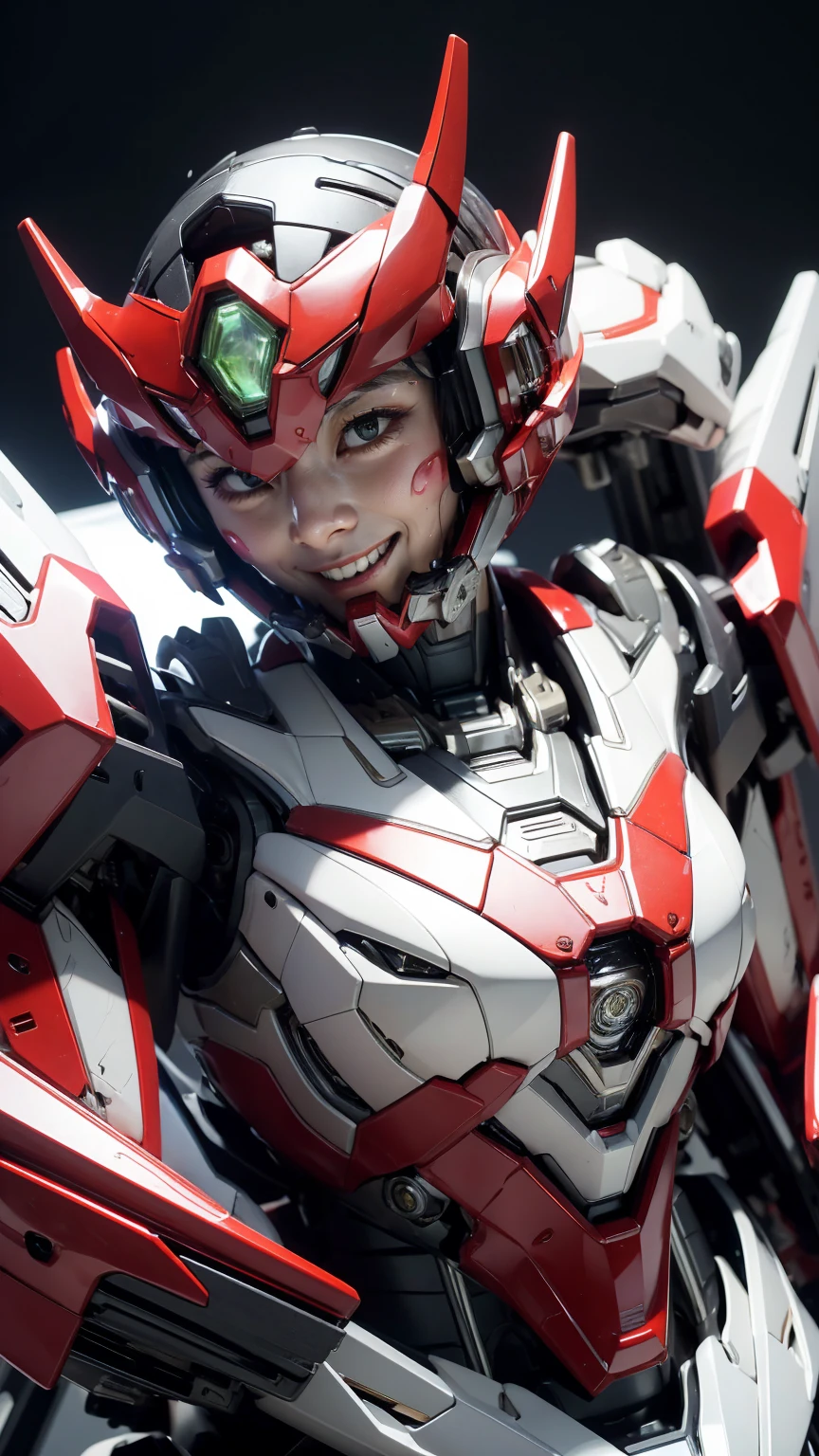 最high quality非常に詳細, Advanced Details, high quality, 最high quality, High resolution, 1080p, hard disk, beautiful,(War Machine),(headgear),See the big picture,beautifulサイボーグ女性,Mecha Cyborg Girl,Battle Mode,Mecha Body Girl　8k 　Elementary school girl　Sweaty face　Face reveal　Cute Smile　short hair　Double teeth　boyish　Steam coming out of the head　My hair is wet with sweat　Black Hair