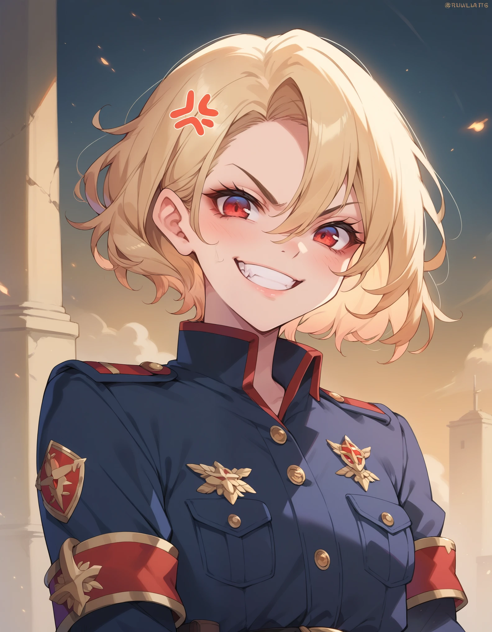 score_9, score_8_up, score_7_up, score_6_up, (masterpiece, best quality: 1.1), 1girl solo, tanya, 1girl, solo, , flat chest, small breasts, curvy, military, military uniform, evil smile, wicked expression, anger, red eyes, neutral lighting