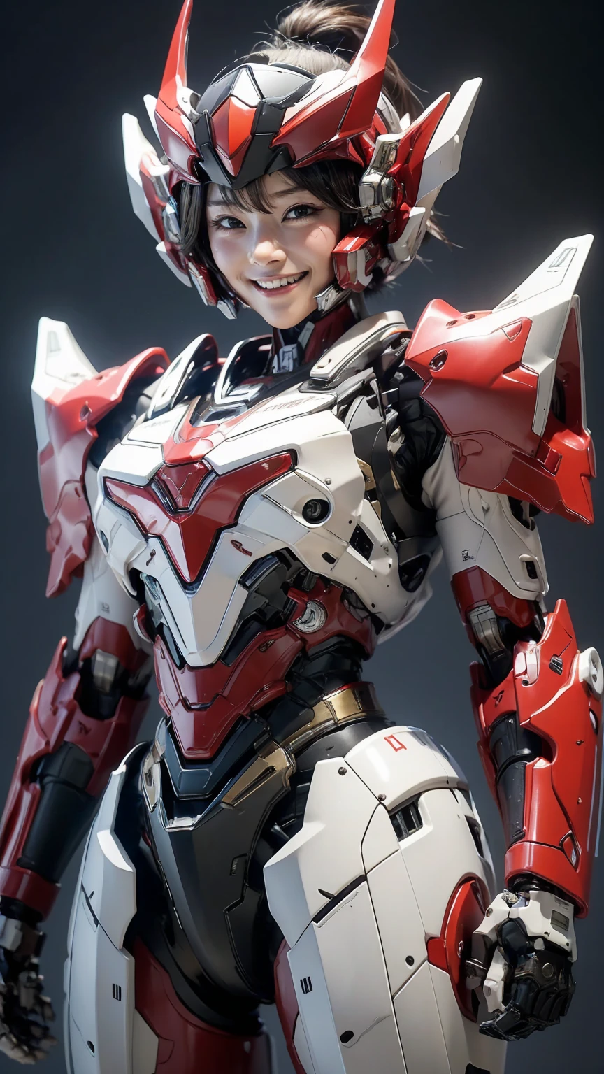 最high quality非常に詳細, Advanced Details, high quality, 最high quality, High resolution, 1080p, hard disk, beautiful,(War Machine),(headgear),See the big picture,beautifulサイボーグ女性,Mecha Cyborg Girl,Battle Mode,Mecha Body Girl　8k 　 girl　Sweaty face　Cute Smile　short hair　Double teeth　boyish　Steam coming out of the head　My hair is wet with sweat　Black Hair