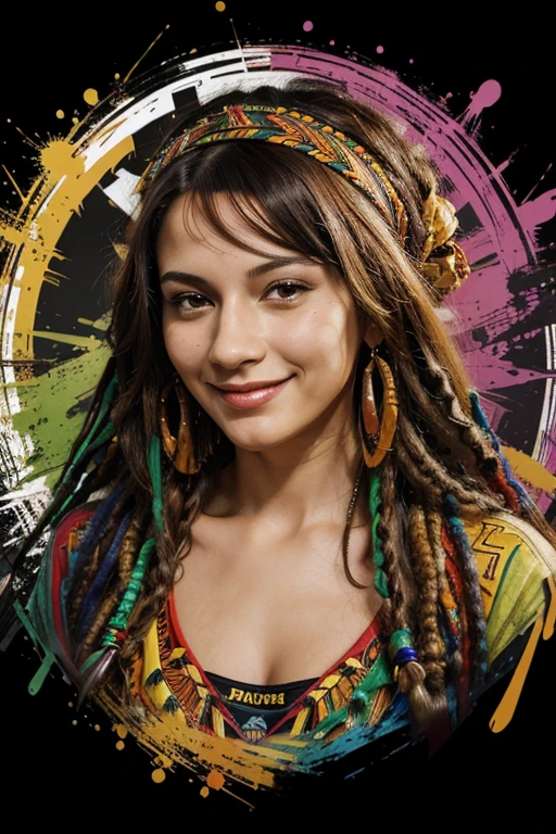 vector art,stained art(1rasta girl with COLORFUL clothes)mafia 4K IMAGE LEONADO STYLE VICCE MONALISA smiling SEXY