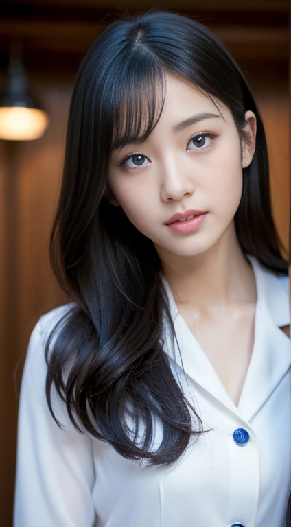 (((32k,High detail,High definition、masterpiece,Attention to detail,Whole Body Ezbian,solo))),RAW Photos & Realistic atmosphere,美しい濃いblue eyes,Mouth details,Glossy Lips,Fine eyebrows,With soft white skin that shines in every detail、Detailed eyes、blue eyes,Very beautiful eyes,Detailed lips、Very beautiful face,Very well-formed face、A vivid face,Beautiful, shining lips, Realistic Young Gravure Idol, Very beautiful school girl, , Young Sensual Gravure Idol, Young Gravure Idol, Beautiful and cute adult16 years old ,My whole body is wet,Dripping,Blushing,Very beautiful, Sexy and classy16 years oldの女の子,Medium-long brown shiny hair,Wet hair,Dripping水,Dripping,(Looking at the camera:1.4),(darkness,Very dark,Use a flashlight to illuminate an object in a dark classroom:1.7),(Sexy,Healthy and toned body,High Detail High Vision High Vision Japan HDTV Black HDTV High Vision Black High Vision Black High Vision High Vision Black High Vision High Vision Uniform,well-shaped chest of medium size,,,Mature Body, I'm so anxious I feel like crying,Watery eyes,Cold Smile,Glare,Glare顔も美しい,High Resolution Arm,,High Resolution Finger,:1.5),(The chest of the uniform is open,Wearing a classy uniform in black and red、黒のパンストとSexy脚を身につけて、She is standing upright, shyly lifting her skirt.:1.7)