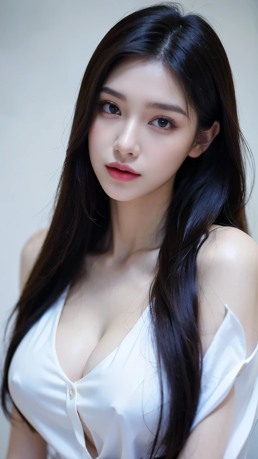 beautiful girl, slender face, Beautiful sharp eyes., model face, Beautiful makeup, beautiful long straight hair, 18 years old, wearing a white shirt, big breasts, white skin, อยู่ในทุ่งflower, flower, Very high detail, 8k, Realistic light, portrait,smile, happy, sit, Shooting Angle,