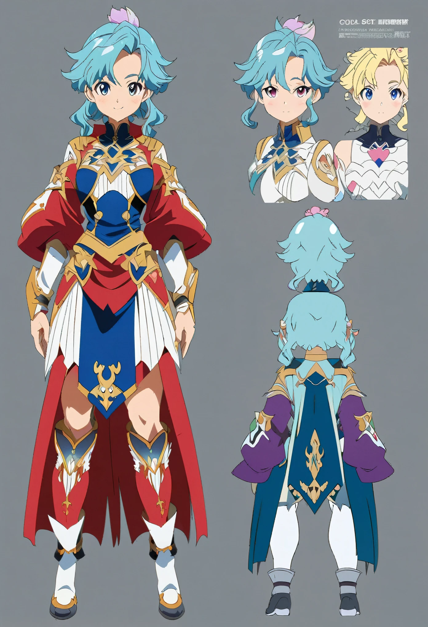 anime - style image of a character with a variety of hair and accessories, anime set style, anime character reference sheet, fantasy uniform, flat anime style, anime full body illustration, full_body!!, complete detailed body, extra detailed body, anime vtuber full body model, soft anime illustration, anime style character, clean detailed anime style,