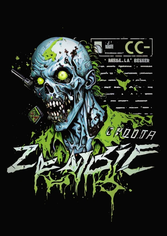 DreamShaper, a close up of a zombie with a green head and yellow eyes, zombie coffee logo, zombie, zombie's, zombie with white eyes, zombie drinking coffee logo, cyborg zombie, official art, evil zombie, zombie everywhere, zombie cyborg, zombies , heavy metal t-shirt design, zombie face, album art, hauntingly beautiful zombie, by Robert Zünd