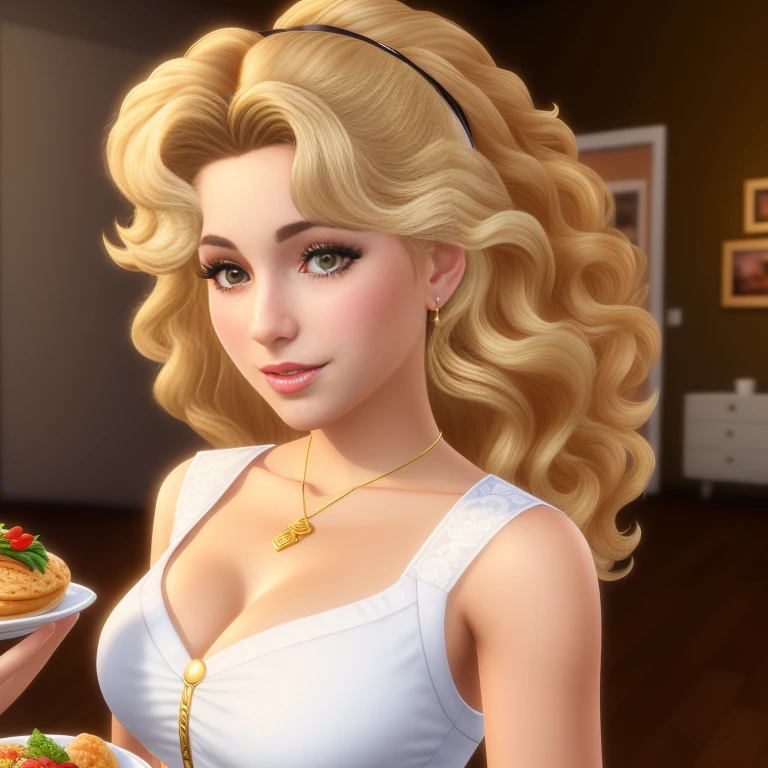 (best quality,4k,8k,high res,masterpiece:1.2),ultra-detailed, photorealistic, full body shot,golden bronde curly hair,Mature and beautiful, realistic portrayal:1.2 Sailor Moon (in the style of the Sims 4), posing as if she’s in a professional photoshoot, tanned, eating Pork Buns & Sushi Beautifully photographed, extreme close-up, dramatic angle, hi-key lighting,