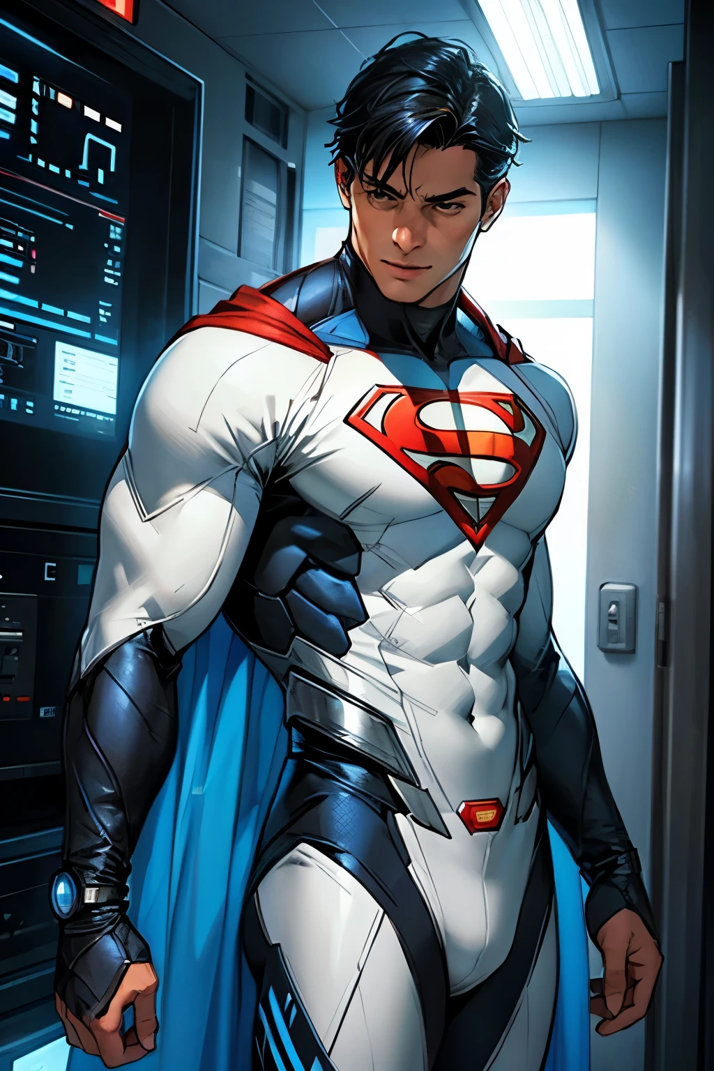 Realistic depiction of an advanced cybersuit in white, Superman из DC Comics